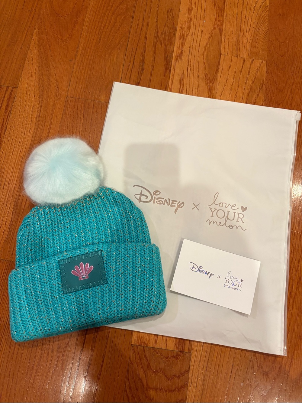 NWT Disney x Love Your Melon Ariel Metallic Beanie with Pom Pom